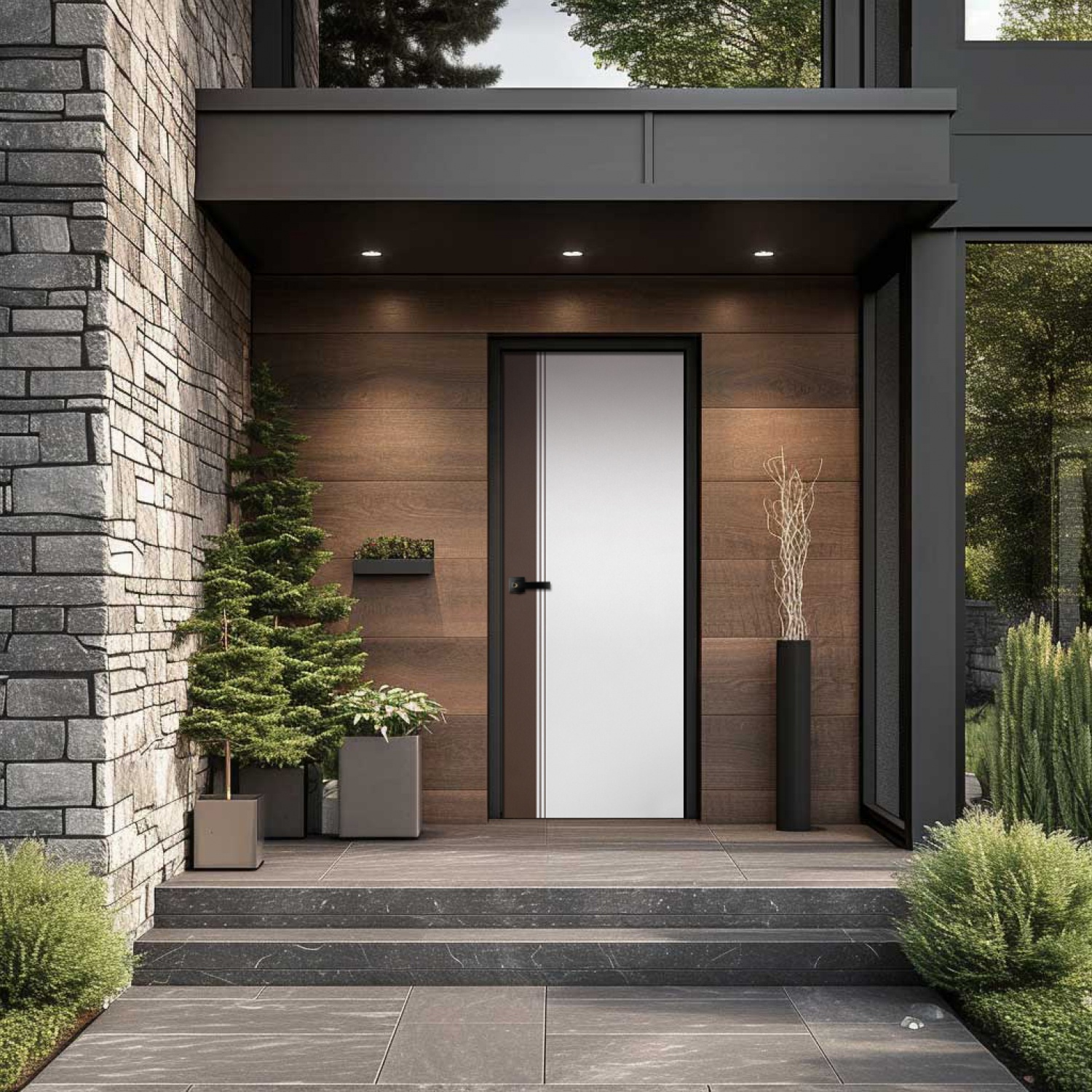 ECO-DOOR ประตูภายนอก uPVC รุ่น ED2 ขนาด 80x200 ซม. สีทูโทน น้ำตาล-ขาว (เจาะลูกบิด)